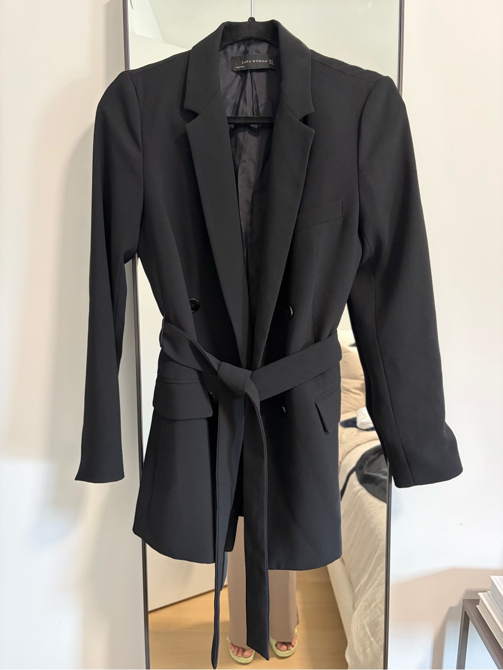 Zara Black Belted Double-Breasted Blazer Jacket